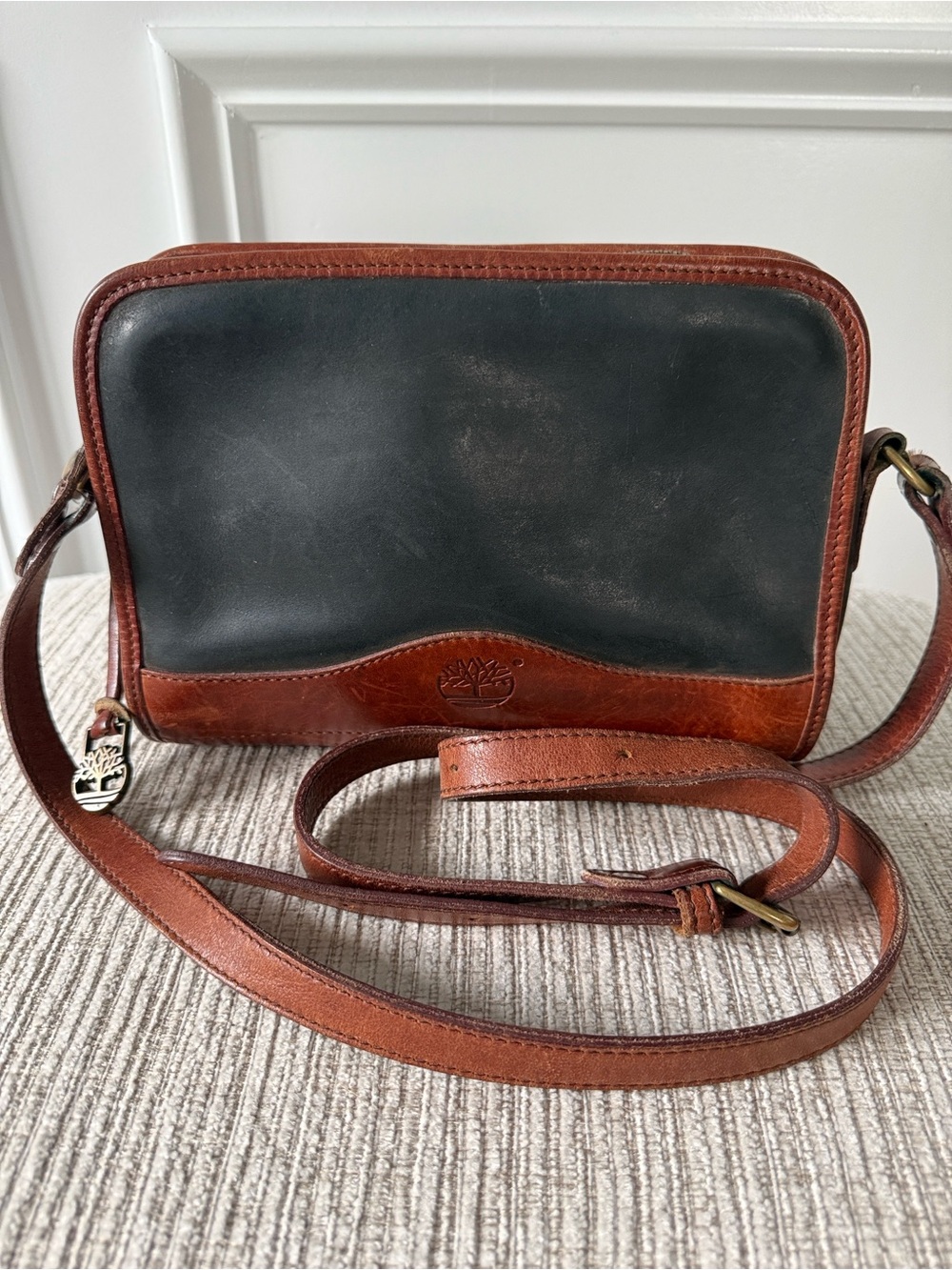 Timberland Vintage Crossbody Genuine Leather Black Brown Bag Purse Made in USA